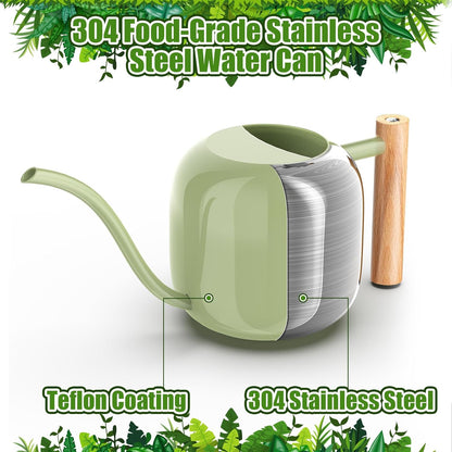 Green Moon Watering Can Indoor Plants 1.2L/41oz Sage Green Water Can Indoor Metal Small Water Can Pot with Long Spout for House Bonsai Plants Garden Flower Decorative