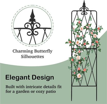 Garden Trellis for Climbing Plants Outdoor, Metal Garden Trellises, Decorative Garden Fencing Flower Trellis with Durable Powder Coating for Vines Plant Rose, Vegetable Support, Black (4, Pattern-A)