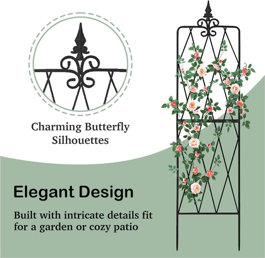 Garden Trellis for Climbing Plants Outdoor, 70"X18" Metal Trellises, Decorative Garden Fencing Flower Trellis with Durable Powder Coating for Vines Plant Rose, Vegetable Support, Black (2, Pattern-A)
