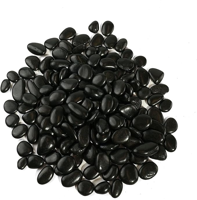 2 LBS River Rocks, StoneCreek, Decorative Garden Stones for Plant Landscaping, Polished Gravel Filler Pebbles for Home Decoration, Vases, Succulents, Flower Beds and Fish Tanks (Black, Medium)