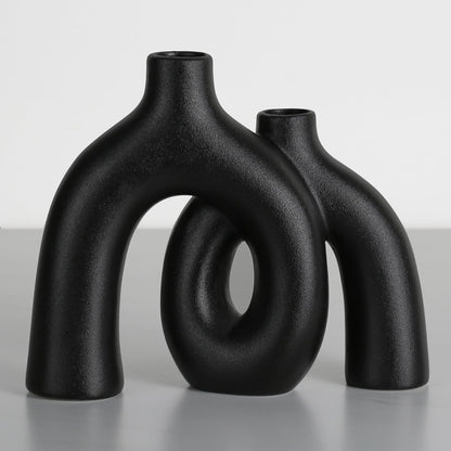 CEMABT Modern Nordic Boho Vase Set - Elegant Black Matte Ceramic Home Decor for Living Room, Bookshelf, Mantel, Entryway Table & Console Décor | Shelf Decorations Gift