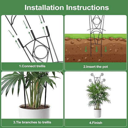 Stackable Metal Trellis for Climbing Plants Outdoor & Indoor - 4 Pack Garden Trellis for Potted Plants, Rust-Resistant Plant Support Stakes for Vines, Flowers - Sturdy Plant Trellis