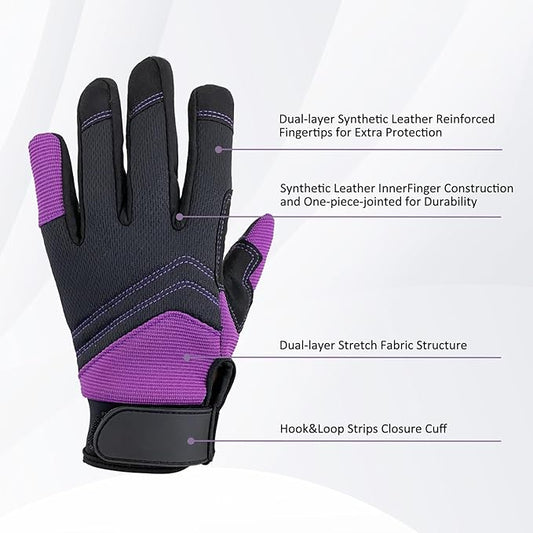 Synthetic Leather Spandex Mechanic Thorn Proof & Puncture Resistant Working Gloves for Men and Women, Safety Work and Gardening, Touchscreen Support