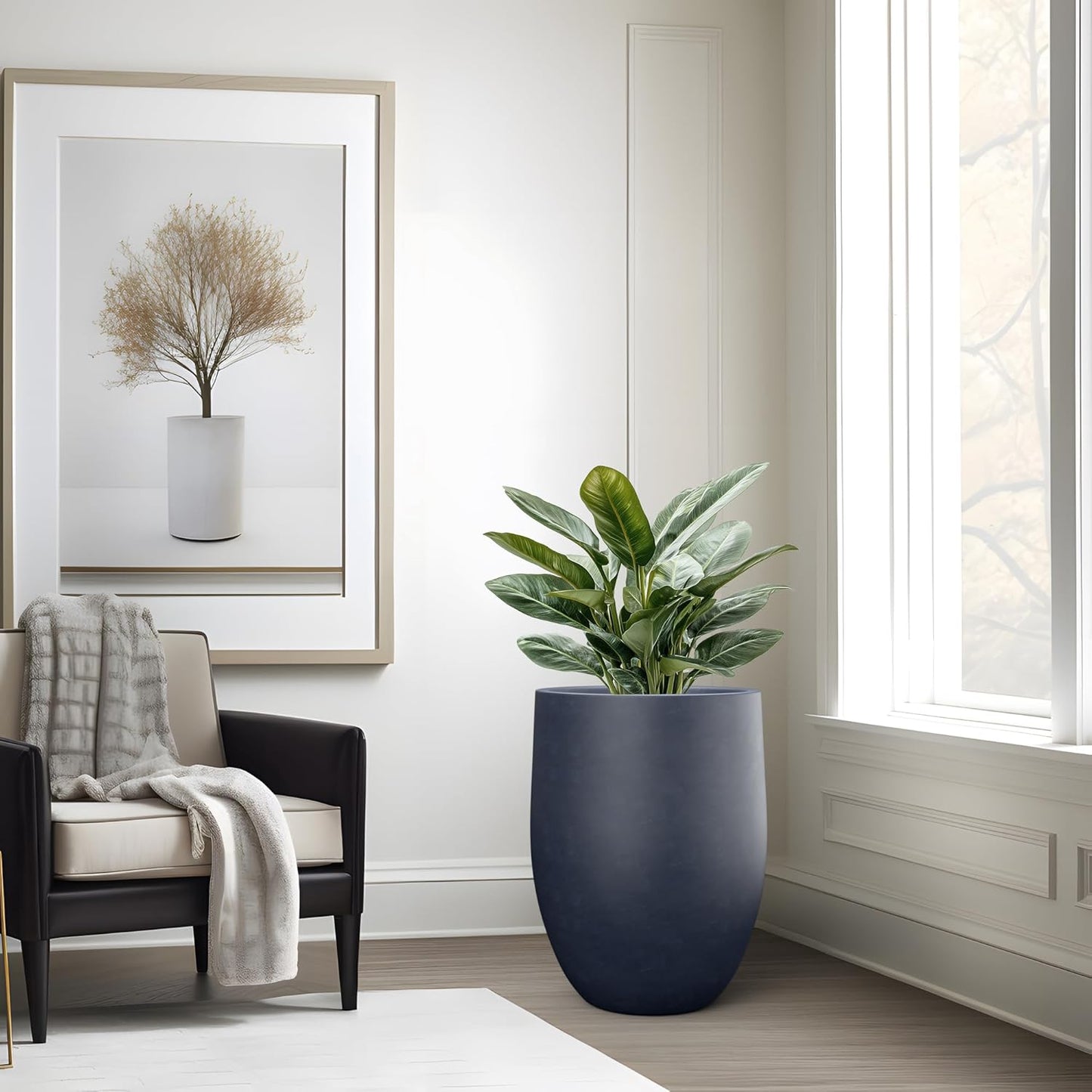 Kante Tall Concrete Planter, 21.7-Inch Height Charcoal Large Indoor Outdoor Plant Pot with Drainage Hole for Patio Garden Home, Modern Decor for Flowers and Tree