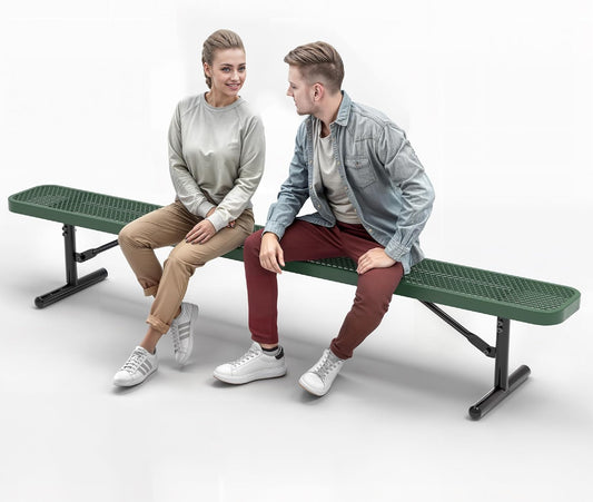 Heavy-Duty Outdoor Metal Bench, Thermoplastic-Coated, Portable, Weatherproof, Commercial-Grade for Parks, Gardens, Patios, Stores & More (8 Ft - Portable, Green)