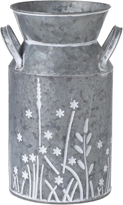 Vintage Galvanized Metal Milk Can, Farmhouse Rustic Flower Pitcher Vase, Decorative Floral Milk Jug Vase for Home Décor, 10.8’’H
