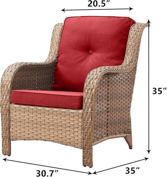 Rilyson Patio Furniture Chairs Outdoor Chair - 2 Piece Wicker Rattan Chairs Set with High Back and Deep Seating for Deck Porch Balcony Backyard Garden(Yellow/Red)