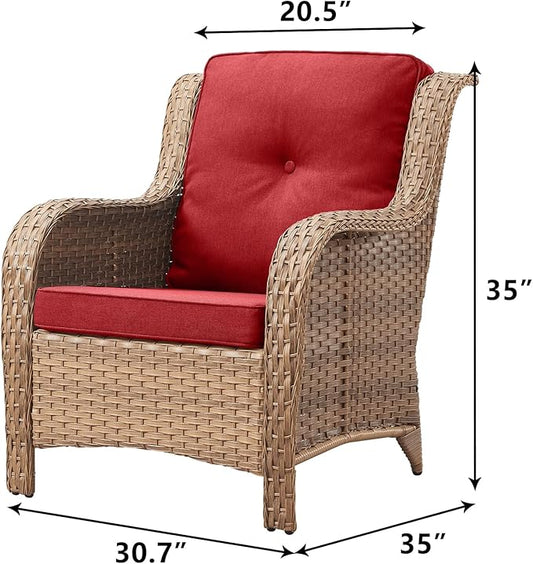 Rilyson Patio Furniture Chairs Outdoor Chair - 2 Piece Wicker Rattan Chairs Set with High Back and Deep Seating for Deck Porch Balcony Backyard Garden(Yellow/Red)