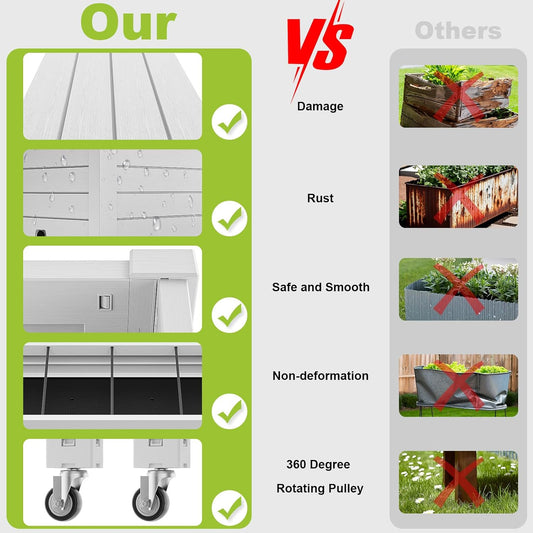 Elevated Raised Garden Bed with Trellis,Outdoor Large Resin Patio Planter Box Stand Divisible with Drain Plug,Water Monitor for Plants Vegetables Flowers Fruits (Ashen, 43.43 * 18.27 * 64.29)