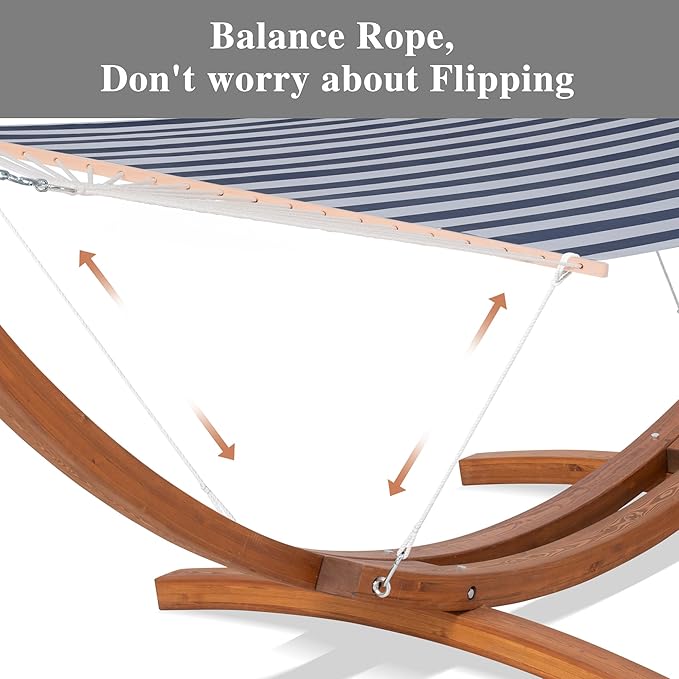SUNCREAT Hammocks Standing Backyard Hammock with Stand, 2 Person Heavy Duty Hammock with 13.5 ft Wooden Stand, Blue Stripe