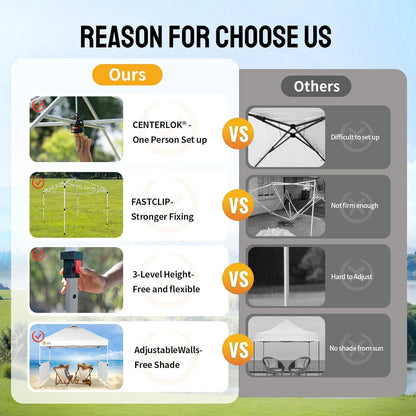 CROWN SHADES 10x10 Pop up Canopy Tent Instant Canopy with 150D Silver Coated Fabric Including 2 Half Sidewalls, 4 Ropes, 8 Stakes, 4 Weight Bags, STO 'N Go Bag, White