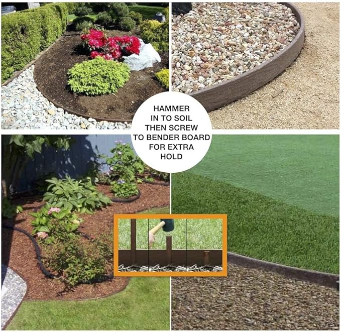 USA Made - Heavy Duty Landscape Edging, Garden Planter & Pathway Bender Board Edge Border Kit - Thick Terrace Board 3.3" H x 16'ft L - Includes 4 Stakes