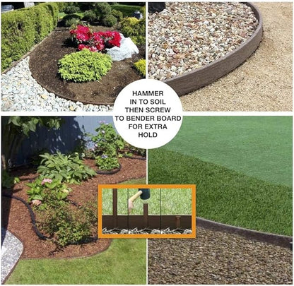 USA Made - Heavy Duty Landscape Edging, Garden Planter & Pathway Bender Board Edge Border Kit - Thick Terrace Board 3.3" H x 16'ft L - Includes 4 Stakes
