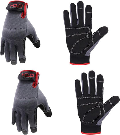 HANDLANDY Work Gloves for Men & Women, Utility Mechanic Working Gloves Touch Screen, Flexible Yard Work Gloves