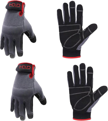 HANDLANDY Work Gloves for Men & Women, Utility Mechanic Working Gloves Touch Screen, Flexible Yard Work Gloves