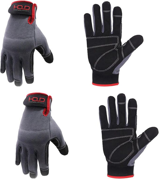 HANDLANDY Work Gloves for Men & Women, Utility Mechanic Working Gloves Touch Screen, Flexible Yard Work Gloves