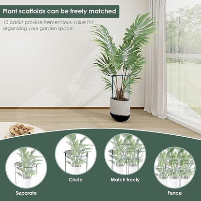 10 Pack Supports Stakes Metal 10" Wide x 24" High Peony Cages and Supports Garden Interlock Half Round Support Ring Border Support Ring Cage for Rose Vine Tomato