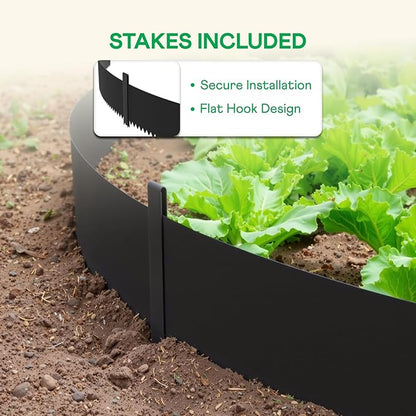 IDZO Black Metal Landscape Edging 8" H, Weather-Resistant Steel Garden Border, Flexible Lawn Barrier, Easy Installation for Flower Beds, Paths, Driveways, and Outdoor Spaces - 6 Pieces
