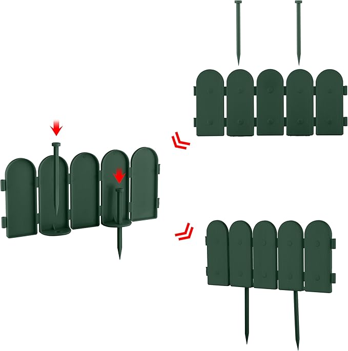 Evelyne Garden Border Edging: Wooden Fence Design - 16pcs Green Yard Landscaping Fence Liner Lawn Edge Barrier - 20ft Kit of Decorative Lawn Landscape Panels Elements -Landscaping Edging-GMT-10374-B16