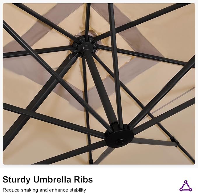 PURPLE LEAF 11.5' X 11.5' Telescopic Patio Umbrella Outdoor Cantilever Umbrella Square Up Down Lifting Offset Umbrella with 360-degree Rotation for Garden Deck Pool Patio Beige
