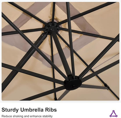 PURPLE LEAF 11.5' X 11.5' Telescopic Patio Umbrella Outdoor Cantilever Umbrella Square Up Down Lifting Offset Umbrella with 360-degree Rotation for Garden Deck Pool Patio Beige