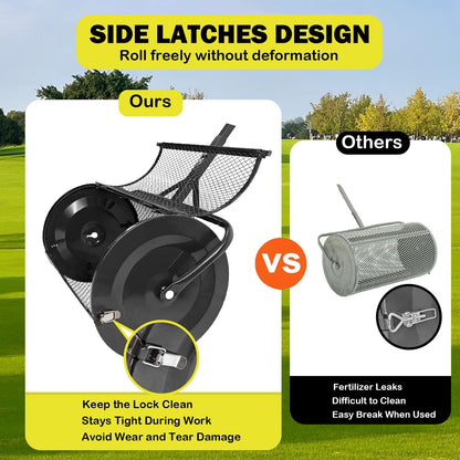 Compost Spreader, 24" Peat Moss Spreader, Roller Lawn Spreader with 3 Heights T Shaped Handle, Side Latches Powder Coated Steel Mesh Basket, Lawn & Garden Spreader for Spreading Manure Topsoil Black