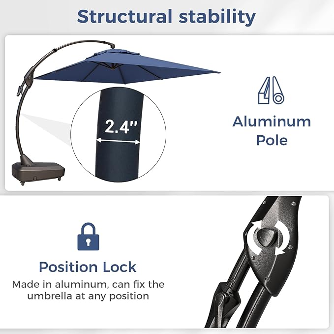 Grand patio 10x13 FT Cantilever Umbrella with Base & Cover Outdoor Aluminum Rectangle Offset Umbrella Canopy for Pool Garden (Navy Blue, 10x13 FT)