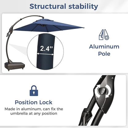 Grand patio 10x13 FT Cantilever Umbrella with Base & Cover Outdoor Aluminum Rectangle Offset Umbrella Canopy for Pool Garden (Navy Blue, 10x13 FT)