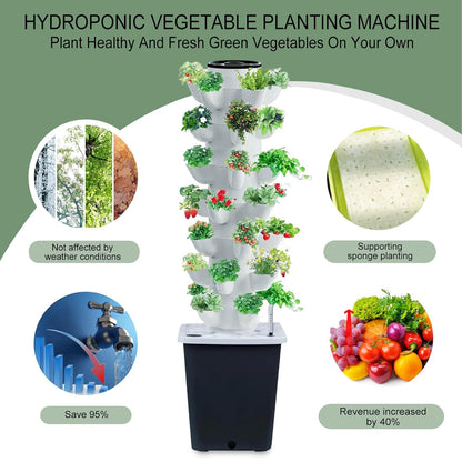 Hydroponics Tower Indoor Growing System Vertical Garden Planter Indoor Smart Garden Kit with Pump and Movable Water Tank Vegetable Plant Gift for Gardening Lover (35-Plants)