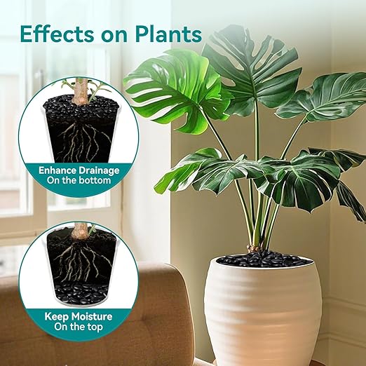 15 lbs Black Rocks for Planters, 1"-2" Decorative Rocks for Potted Plants, Polished Garden Stones for Outdoor Landscaping, Walkways, Yard, River Rocks for Flower Pots, Vase