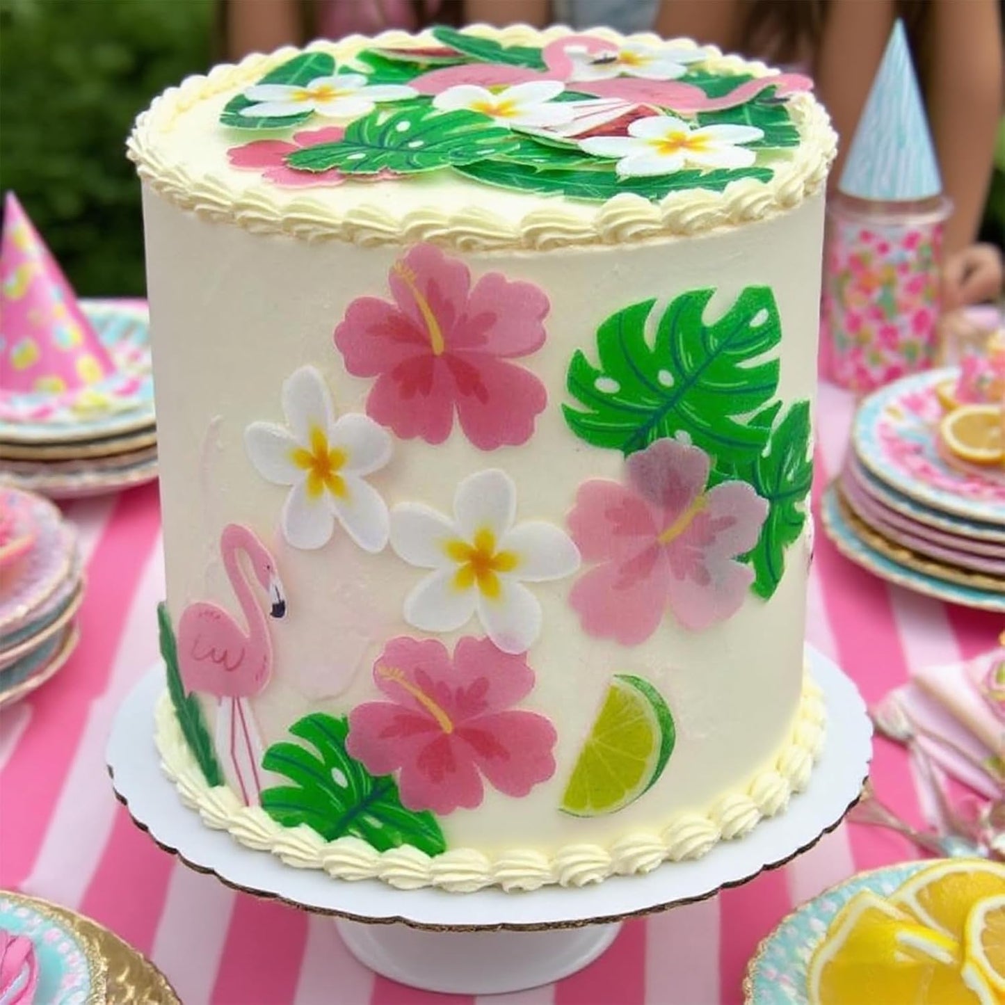 75 Pcs Edible Flowers Cupcake Toppers Cake Decorations Wafer Tropical Cake Decorations Hawaiian Birthday Decoration for Tropical Luau Summer Party