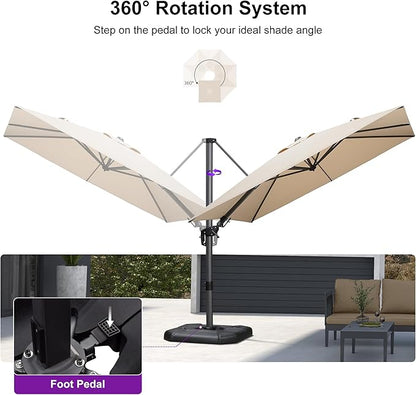 PURPLE LEAF 8.8' X 8.8' Left-right Tilt Patio Umbrella Outdoor Cantilever Swivel Square Umbrella with Tilt Aluminum Offset Umbrella with 360-degree Rotation for Garden Deck Pool Patio Beige