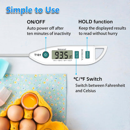 BOMATA Waterproof IPX7 Thermometer for Water, Liquid, Candle and Cooking. Instant Read Food Thermometer with Long Probe for Cooking, Meat, BBQ! T101 White