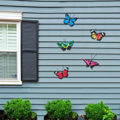 EOORAU Metal Butterfly Wall Decor - 5 Pack Lifelike Butterflies Wall Art Sculpture Hanging Decorations for Indoor or Outdoor, Yard Patio Fence Garden Decorations