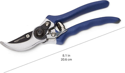 Amazon Basics Professional Hand Pruners, Garden Clippers, Pruning Shears, 8-inch Steel Bypass Garden Scissors, Blue