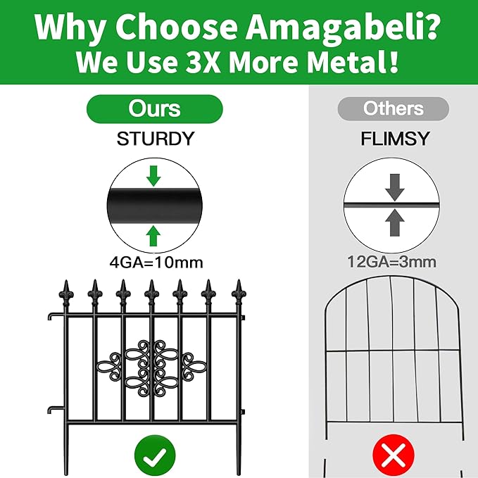 AMAGABELI GARDEN & HOME 5panels Decorative Garden Fences and Borders for Dogs 26in(H)×10ft(L) No Dig Metal Fence Panel Garden Edging Border Fence for Animal Barrier Fencing for Flower Bed Yard Patio