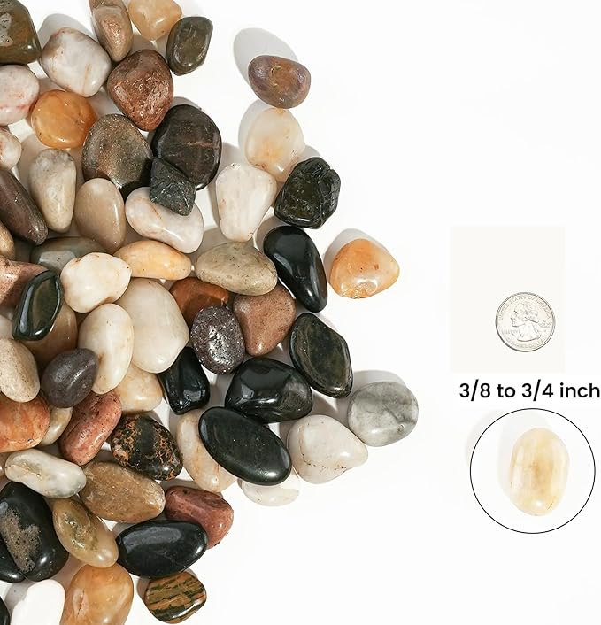 6 LBS River Rocks, StoneCreek, Decorative Garden Stones for Plant Landscaping, Polished Gravel Filler Pebbles for Home Decoration, Vases, Succulents, Flower Beds and Fish Tanks (Mixed Color, Medium)