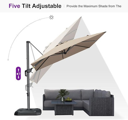 PURPLE LEAF 8 Feet Patio Umbrella Outdoor Cantilever Square Umbrella Aluminum Offset Umbrella with 360-degree Rotation for Garden Deck Pool Patio Taupe