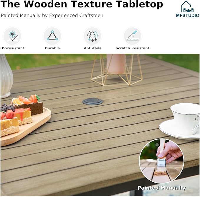 MFSTUDIO Patio Table and Chairs Set of 4, Outdoor Dining Set with Square Table and Swivel Chairs, 5 Piece Patio Furniture Set for Deck/Backyard/Poolside/Garden