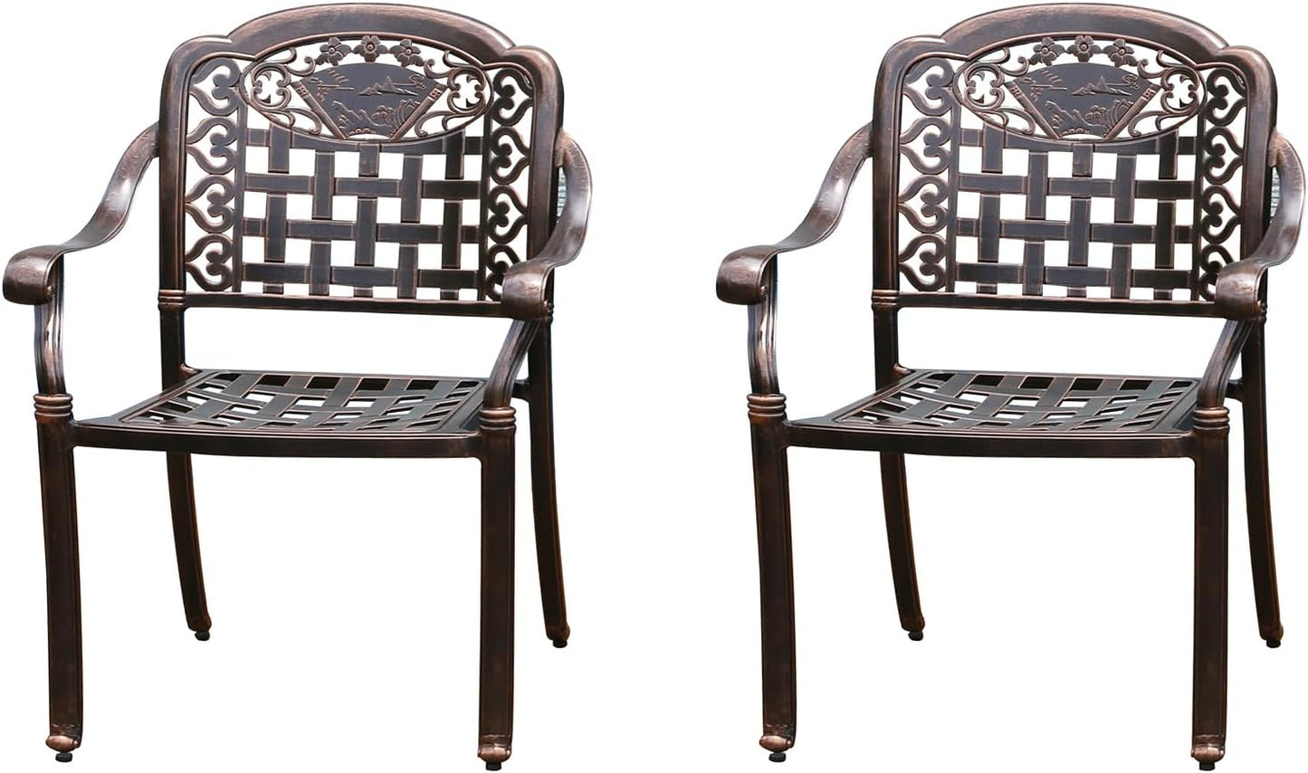 Outdoor Dining Chair Cast Aluminum Patio Chairs Set of 2 All-Weather Patio Dining Chair with Adjustable Feet for Backyard Garden (Positive Lattice Landscape Chair)