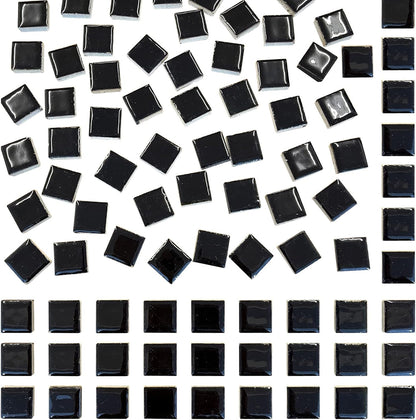100 Pieces Ceramic Mosaic Tiles 3/5" Square Shapes Mosaic Ceramic Pieces Stained Ceramic Tiles Supplies for Crafts Beginner Mosaic Project Stepping Stones Mosaic Birdhouse Decor - Black