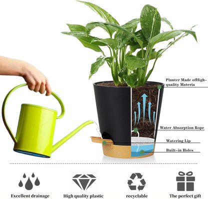 5 Pack 5 inch Self-Watering Pots, African Violets Planter with Drainage Holes and Reservoir, Black Brown Plastic Planter for Indoor Outdoor Plants Flowers and Houseplants black brown, 5 inch 5 pcs