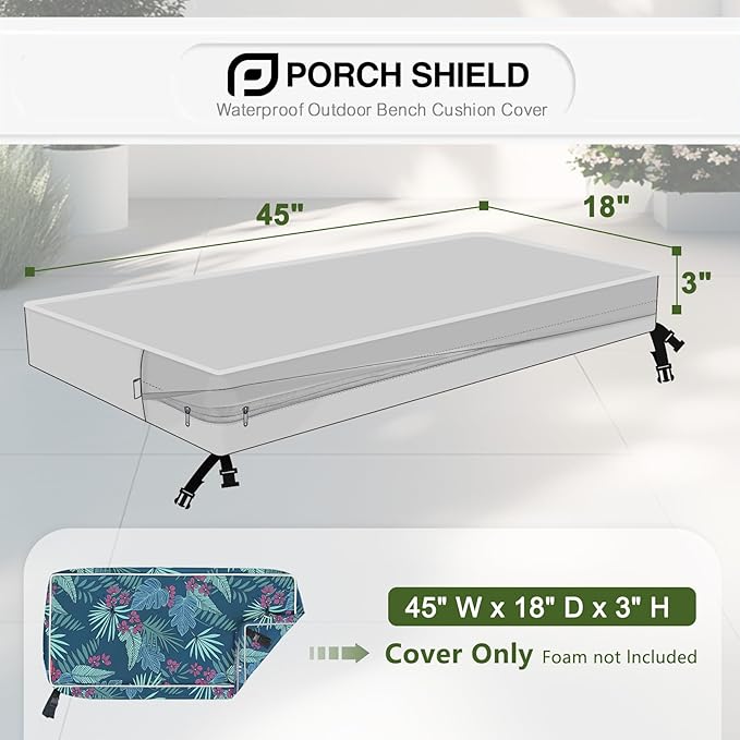 Porch Shield Outdoor Bench Cushion Cover – Waterproof Swing Cushion Cover for Patio Furniture Loveseat (Not Insert) Palm Leaf 45" W x 18" D x 3" H