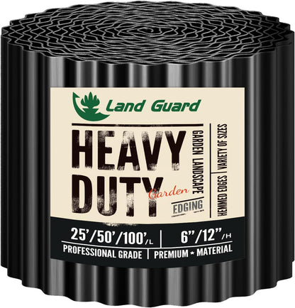 Land Guard Corrugated Garden Edging Border, 6" x 50' Landscape Paver Edging, Tall Landscape Edging, Fence for Garden, Flower Bed, Lawn and Landscape Edging (Glossy Black)