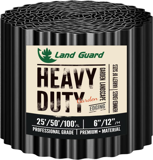 Land Guard Corrugated Garden Edging Border, 6" x 50' Landscape Paver Edging, Tall Landscape Edging, Fence for Garden, Flower Bed, Lawn and Landscape Edging (Glossy Black)