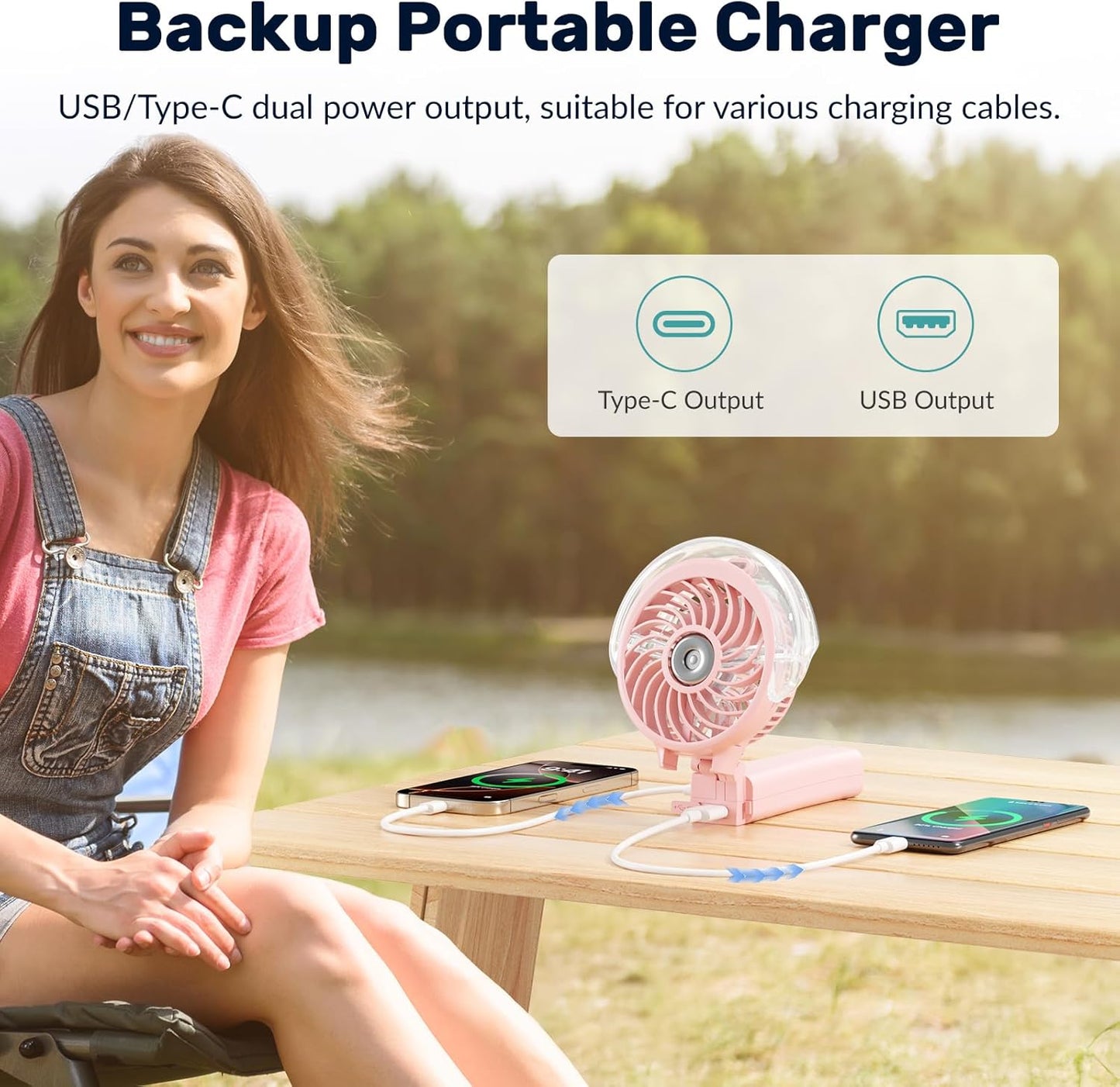 HandFan 4000mAh Handheld Misting Fan, 50ml Water Tank, Rechargeable Personal Mister Fan Portable AC, Spray Water Mist Fans, Foldable Cooling Ice Fans for Beach Travel Outdoors(Pink)