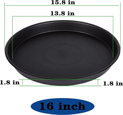 4 Pack of 16 inch Plant Saucer (13.5" Base), Heavy Duty Plastic Plant Tray for Pots, Flower Water Trays for Indoors, Bird Bath Bowls, Plant Drip Saucers for Planter 14"/15"/16" (Black)