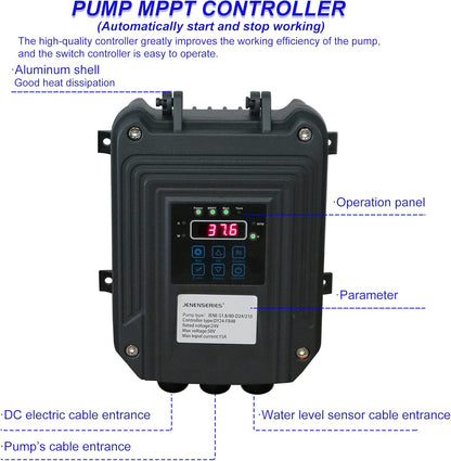 Pump 270W DC 24V Solar Water Pumps, Max head 262ft,7.9GPM Flow，3 inch Solar deep well submersible Pumps with MPPT controller （270W 24V)
