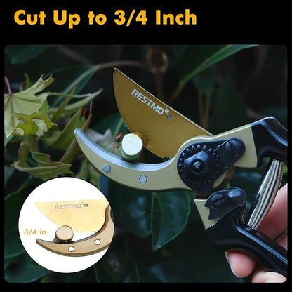 RESTMO 8.6" Professional Pruning Shears, Premium Titanium SKS5 Steel Blade for Long-Lasting Sharpness, Forged Aluminum Handles for Durability, Bypass Pruners for Gardening, Clippers & Scissor Tool