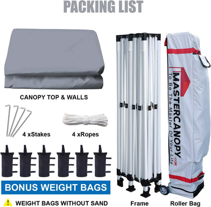 MASTERCANOPY Heavy Duty Pop-up Canopy Tent with Sidewalls (10x20,Gray)